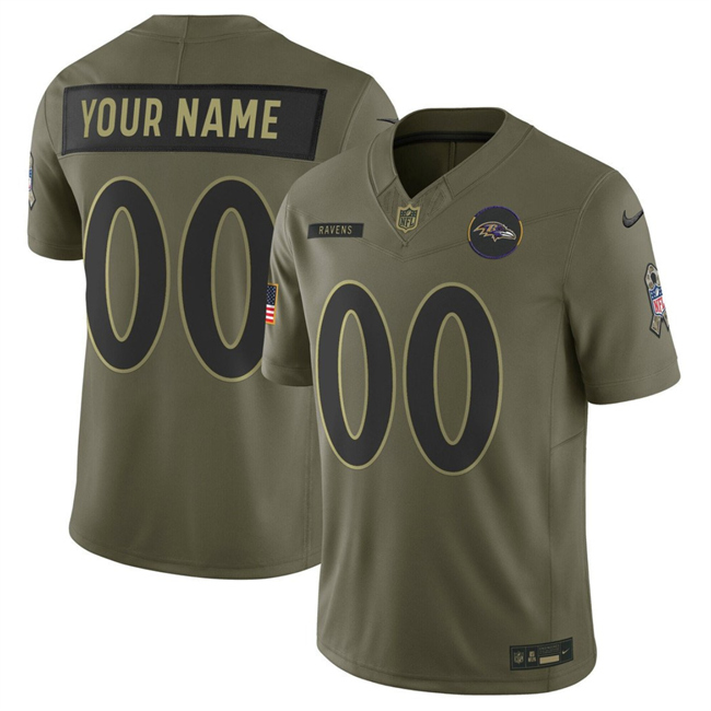 Youth Olive Baltimore Ravens Active Player Custom 2025 F.U.S.E. Salute to Service Limited Stitched Football Jersey